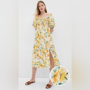 GAP Linen-Blend Puff Sleeve Midi Dress